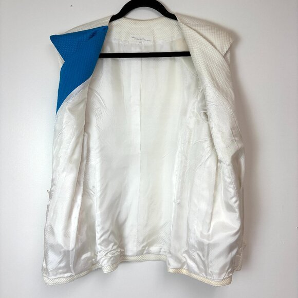 Women’s White & Blue Geometric Power Suit W/Jacket & 2 Skirts - Picture 2 of 16